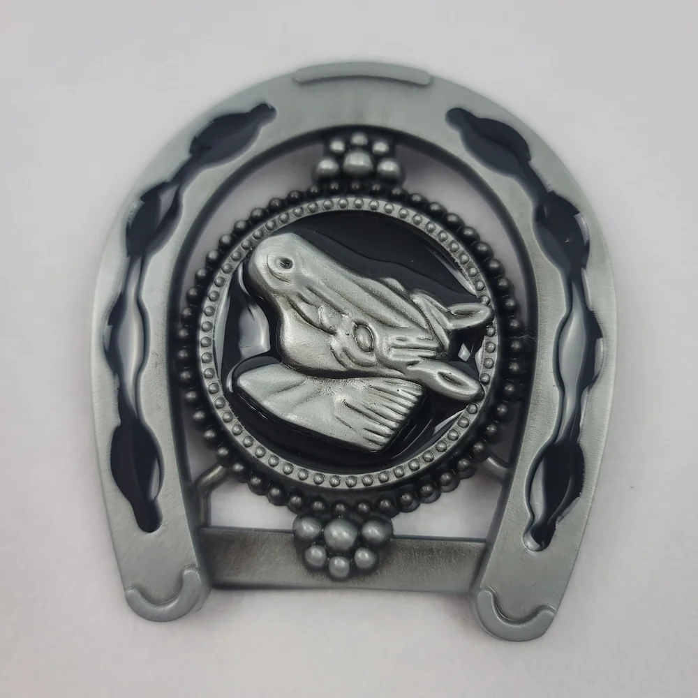 NWT 3D horse belt buckle pewter color‎